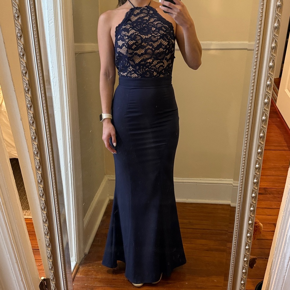 Jarlo Londo Navy Lace Maxi Dress